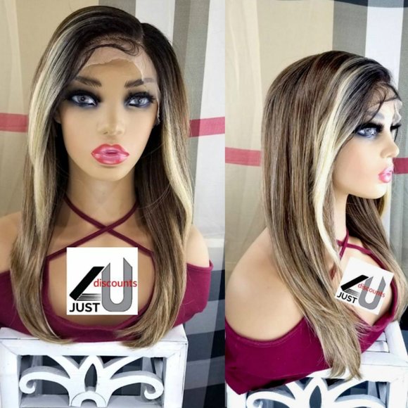 Blonde brown baylage highlight lace layerd cut wig